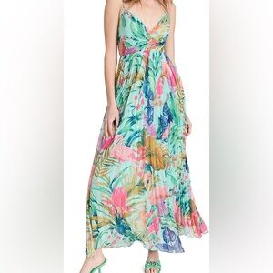 Rococo Sand Flamingo Print Pleated Maxi Dress